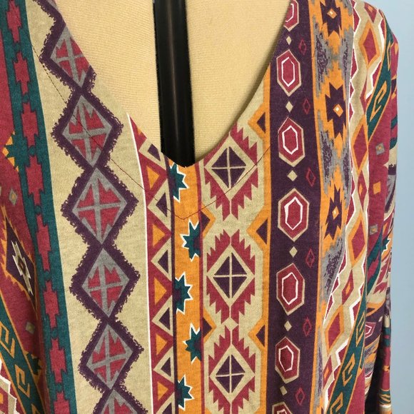 Vintage 90's Southwestern Fringe Tunic V-Neck 2X - Picture 4 of 9